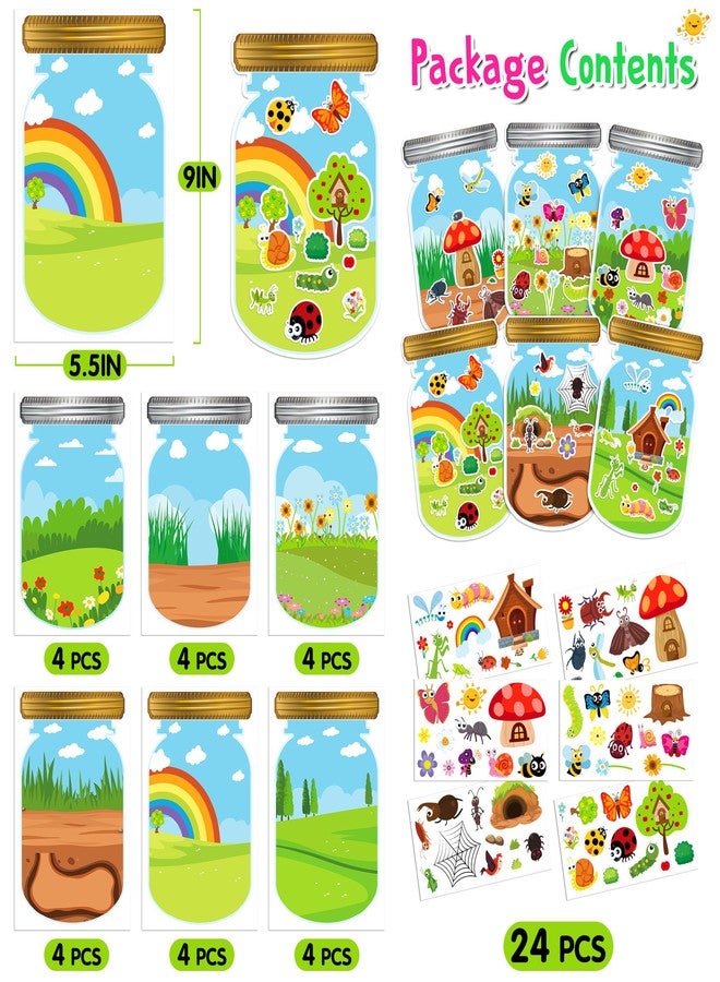 LINAYE 24 Sheets Insect Stickers with Jar Scenes, Make Your Own Bug Jar Stickers, Spring Crafts Activities for Kids Spring Party Decorations Supplies for Kids - Image 2